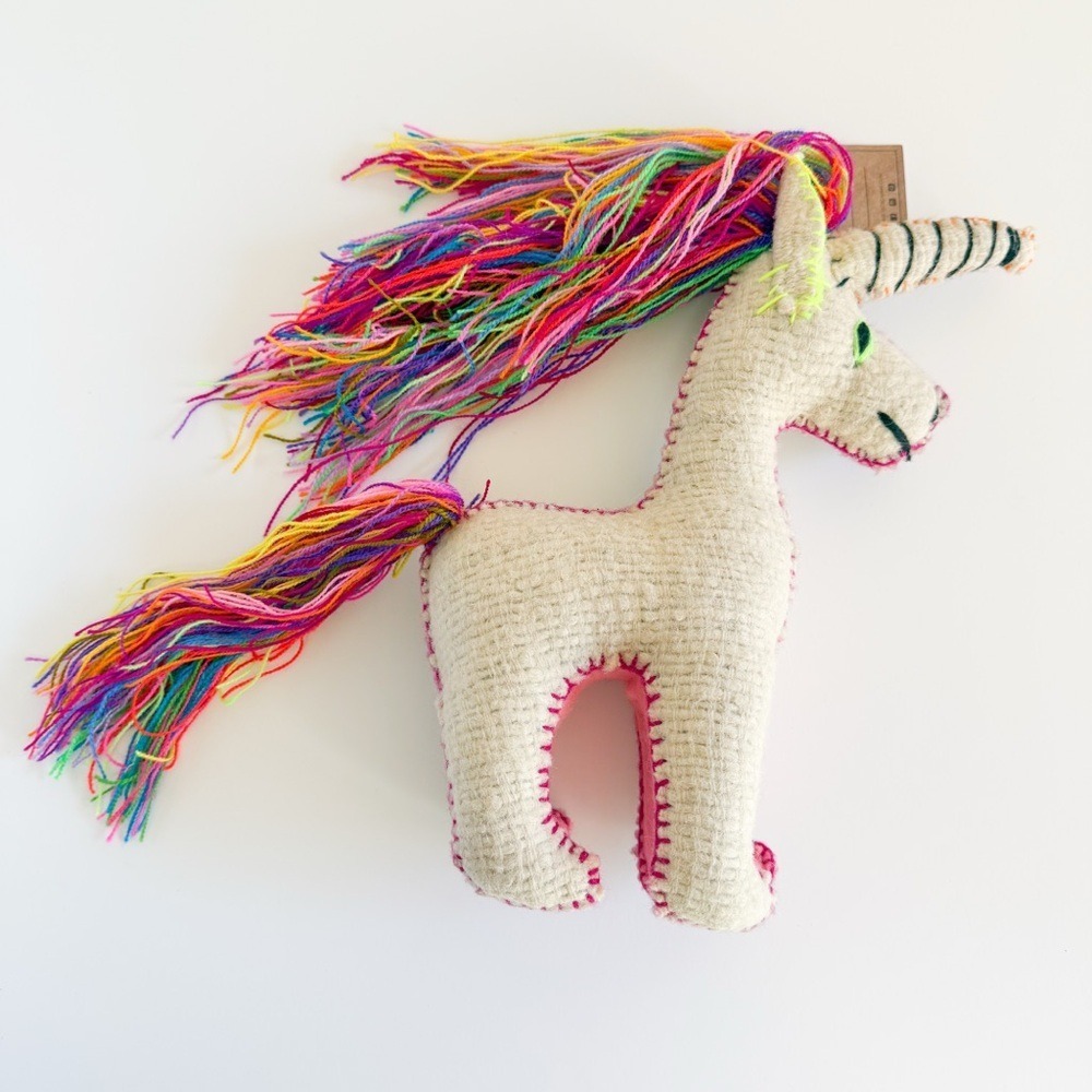 NWT Eclectic Array Handmade Artisan Wool Rainbow Unicorn Plush Stuffed Animal - Picture 8 of 14